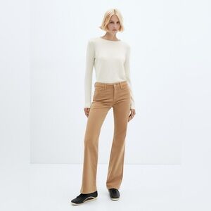 MANGO - Women’s Mid-Rise Corduroy Flared Trousers/ Pants - Tan - Size 1